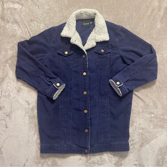 Boohoo Navy Blue Corduroy Trucker Jacket - Picture 1 of 5